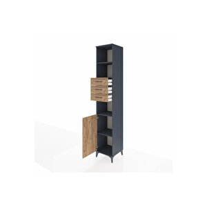 Hyperion Dolap 4 Raflı 3 Çekmeceli Tek Kapaklı 44x44x243 Antrasit-çam
