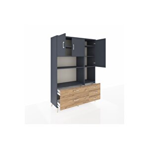 Hyperion Dolap 8 Raflı 5 Çekmeceli 3 Kapaklı 132x44x195 Antrasit-antrasit/çam
