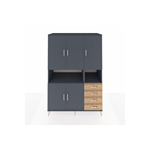 Kronos Dolap 7 Raflı 4 Çekmeceli 5 Kapaklı 132x59x195 Antrasit-antrasit/çam