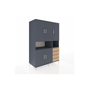 Kronos Dolap 7 Raflı 4 Çekmeceli 5 Kapaklı 132x59x195 Antrasit-antrasit/çam
