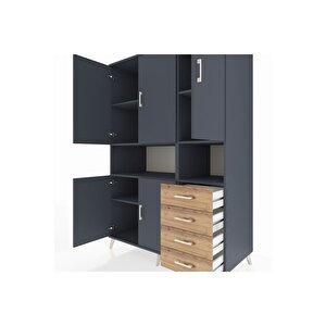 Kronos Dolap 7 Raflı 4 Çekmeceli 5 Kapaklı 132x59x195 Antrasit-antrasit/çam