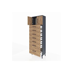 Arges Dolap Tek Raflı 7 Çekmeceli 2 Kapaklı 60x30x182 Antrasit-çam