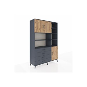 Hyperion Dolap 9 Raflı 4 Çekmeceli 3 Kapaklı 132x44x195 Antrasit-çam/antrasit