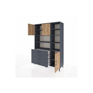 Hyperion Dolap 9 Raflı 4 Çekmeceli 3 Kapaklı 132x44x195 Antrasit-çam/antrasit