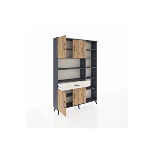 Arges Dolap 10 Raflı Tek Çekmeceli 4 Kapaklı 132x30x195 Antrasit-çam/aytaşı