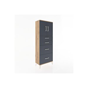 Arges Dolap 2 Raflı 4 Çekmeceli 2 Kapaklı 60x30x163 Çam-antrasit