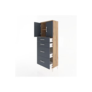 Arges Dolap 2 Raflı 4 Çekmeceli 2 Kapaklı 60x30x163 Çam-antrasit