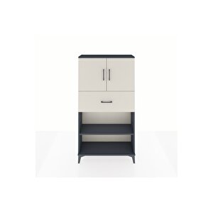Arges Dolap 3 Raflı Tek Çekmeceli 2 Kapaklı 88x30x163 Antrasit-aytaşı