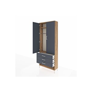 Arges Dolap 2 Raflı 3 Çekmeceli Tek Askılı 88x30x221 Çam-antrasit
