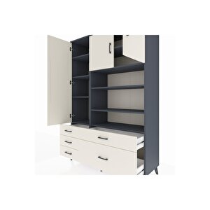 Hyperion Gardrop 9 Raflı 5 Çekmeceli 3 Kapaklı 132x44x195 Antrasit-aytaşı