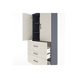 Hyperion Dolap 3 Raflı 3 Çekmeceli 2 Kapaklı 88x44x195 Antrasit-aytaşı