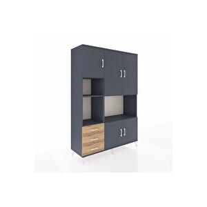 Hyperion Dolap 9 Raflı 3 Çekmeceli 5 Kapaklı 132x44x195 Antrasit-antrasit/çam