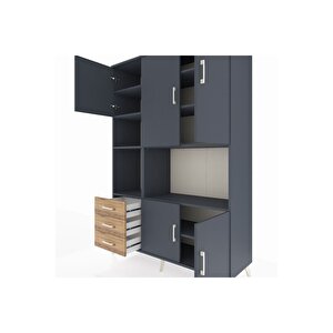 Hyperion Dolap 9 Raflı 3 Çekmeceli 5 Kapaklı 132x44x195 Antrasit-antrasit/çam