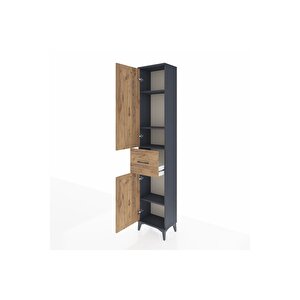 Arges Dolap 4 Raflı Tek Çekmeceli 2 Kapaklı 44x30x221 Antrasit-çam