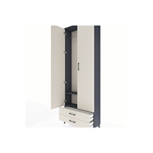 Arges Dolap 2 Raflı 2 Çekmeceli Tek Askılı 88x30x243 Antrasit-aytaşı
