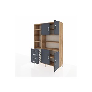 Hyperion Gardrop 9 Raflı 4 Çekmeceli 4 Kapaklı 132x44x195 Çam-antrasit