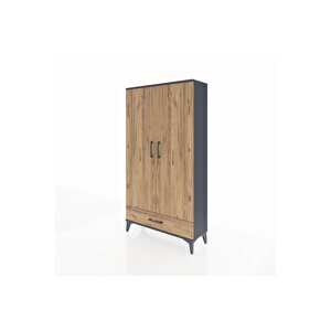 Arges Dolap 4 Raflı Tek Çekmeceli 2 Kapaklı 88x30x163 Antrasit-çam