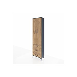 Arges Dolap 2 Raflı 3 Çekmeceli Tek Askılı 60x30x221 Antrasit-çam