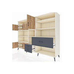 Hyperion Dolap 13 Raflı 3 Çekmeceli 5 Kapaklı 220x44x163 Aytaşı-çam/antrasit