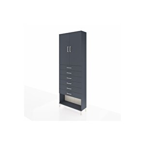 Arges Dolap 3 Raflı 6 Çekmeceli 2 Kapaklı 88x30x243 Antrasit-antrasit