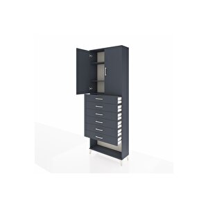 Arges Dolap 3 Raflı 6 Çekmeceli 2 Kapaklı 88x30x243 Antrasit-antrasit