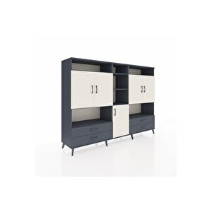 Hyperion Dolap 12 Raflı 4 Çekmeceli 5 Kapaklı 220x44x163 Antrasit-aytaşı/antrasit