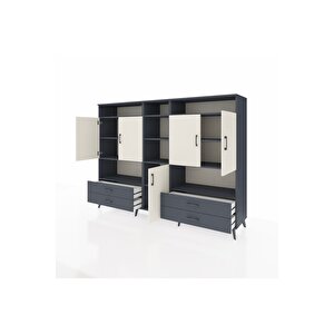 Hyperion Dolap 12 Raflı 4 Çekmeceli 5 Kapaklı 220x44x163 Antrasit-aytaşı/antrasit