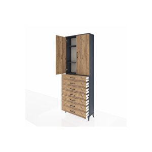 Arges Dolap 3 Raflı 7 Çekmeceli 2 Kapaklı 88x30x243 Antrasit-çam