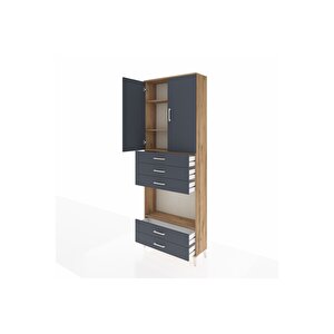 Arges Dolap 4 Raflı 5 Çekmeceli 2 Kapaklı 88x30x243 Çam-antrasit