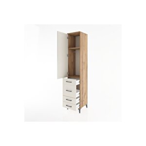 Hyperion Dolap 2 Raflı 4 Çekmeceli Tek Askılı 44x44x221 Çam-aytaşı