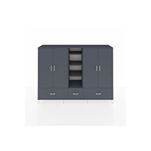 Hyperion Dolap 12 Raflı 3 Çekmeceli 4 Kapaklı 220x44x163 Antrasit-antrasit