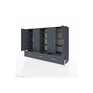 Hyperion Dolap 12 Raflı 3 Çekmeceli 4 Kapaklı 220x44x163 Antrasit-antrasit