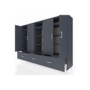 Hyperion Dolap 12 Raflı 3 Çekmeceli 4 Kapaklı 220x44x163 Antrasit-antrasit