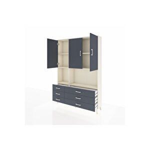 Arges Gardrop 6 Raflı 6 Çekmeceli 3 Kapaklı 132x30x195 Aytaşı-antrasit