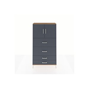 Arges Dolap 2 Raflı 4 Çekmeceli 2 Kapaklı 88x30x163 Çam-antrasit