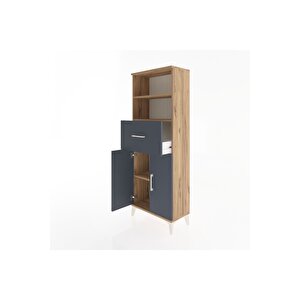 Arges Dolap 3 Raflı Tek Çekmeceli 2 Kapaklı 60x30x163 Çam-antrasit