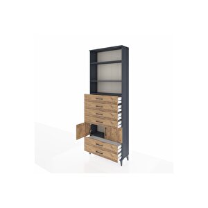 Arges Dolap 4 Raflı 6 Çekmeceli 2 Kapaklı 88x30x243 Antrasit-çam