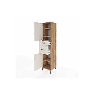 Hyperion Dolap 4 Raflı 2 Çekmeceli Tek Kapaklı 44x44x195 Çam-aytaşı