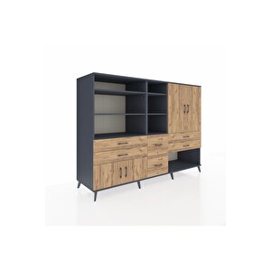 Kronos Dolap 10 Raflı 6 Çekmeceli 4 Kapaklı 220x59x163 Antrasit-çam