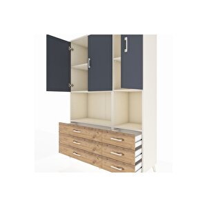 Hyperion Dolap 6 Raflı 6 Çekmeceli 3 Kapaklı 132x44x195 Aytaşı-antrasit/çam