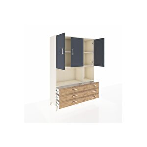Hyperion Dolap 6 Raflı 6 Çekmeceli 3 Kapaklı 132x44x195 Aytaşı-antrasit/çam