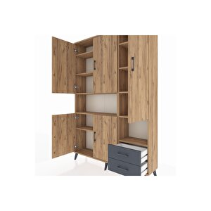 Arges Dolap 10 Raflı 2 Çekmeceli 5 Kapaklı 132x30x195 Çam-çam/antrasit