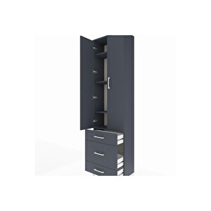 Arges Dolap 4 Raflı 3 Çekmeceli 2 Kapaklı 60x30x221 Antrasit-antrasit