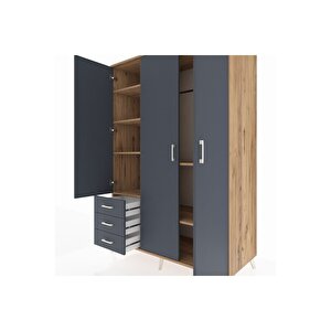 Kronos Dolap 6 Raflı 3 Çekmeceli Tek Askılı 132x59x195 Çam-antrasit/antrasit