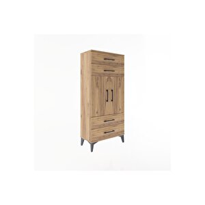 Arges Dolap 2 Raflı 4 Çekmeceli 2 Kapaklı 60x30x134 Çam-çam