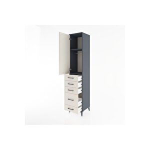 Hyperion Dolap 2 Raflı 5 Çekmeceli Tek Askılı 44x44x221 Antrasit-aytaşı