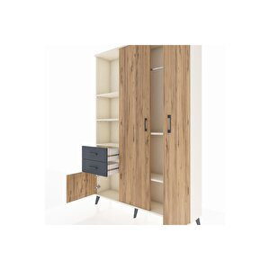 Arges Dolap 5 Raflı 2 Çekmeceli Tek Askılı 132x30x195 Aytaşı-çam/antrasit