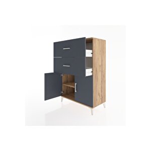 Hyperion Dolap Tek Raflı 2 Çekmeceli 2 Kapaklı 88x44x134 Çam-antrasit