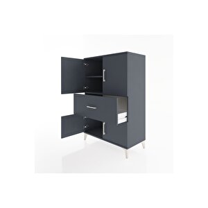Hyperion Dolap 2 Raflı Tek Çekmeceli 4 Kapaklı 88x44x134 Antrasit-antrasit