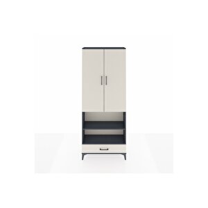 Arges Dolap 5 Raflı Tek Çekmeceli 2 Kapaklı 88x30x221 Antrasit-aytaşı